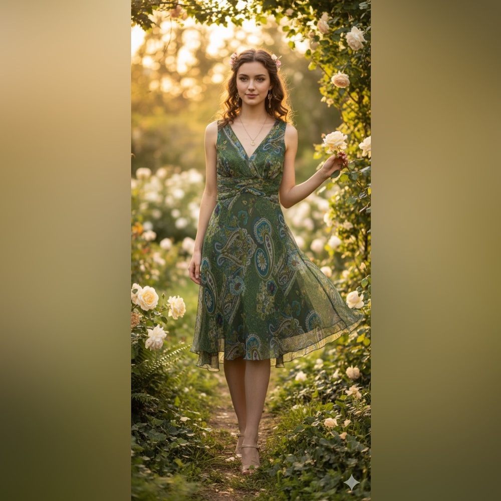 Vintage 90s Y2K Whimsigoth Fairy Morrell Maxie Paisley Silk‎ Slip Dress 4